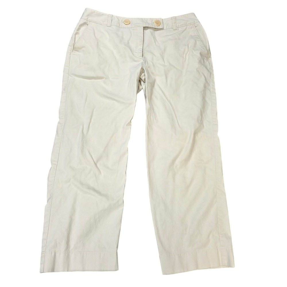 Talbots Stretch Straight Leg Pants Women's Size 10 Cream Double Button Tab